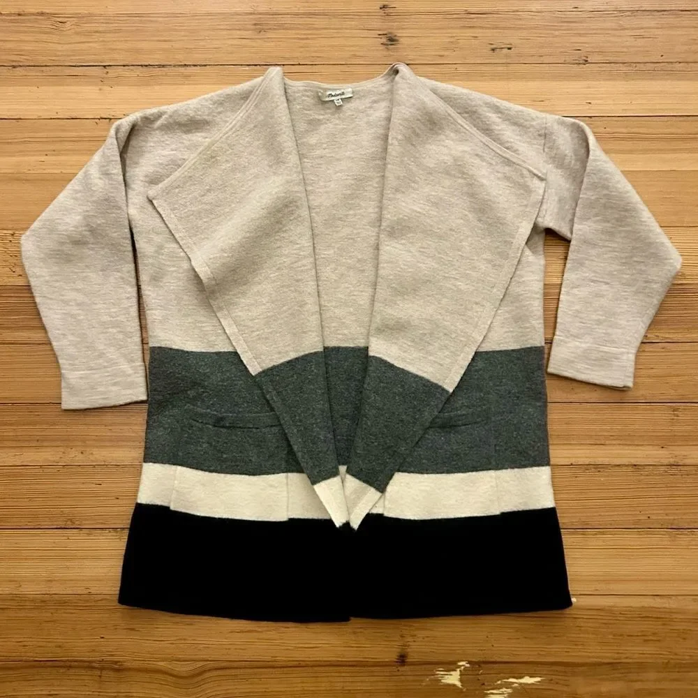 Madewell boiled wool, color block open sweater. Size S/M.